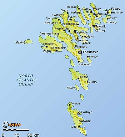 Map of Faroes Islands Ferry Routes